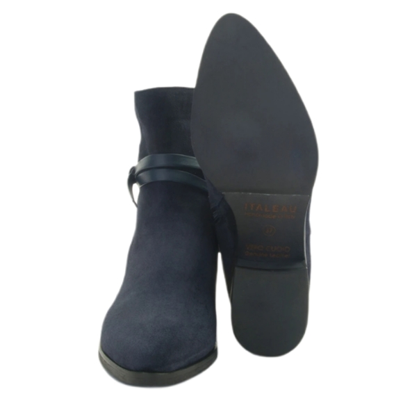 Italeau Donata Booties Weatherproof Blue Leather Sz 8 New Without Box - Picture 2 of 7